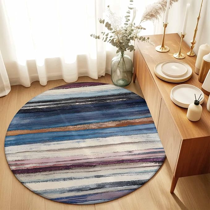 Washable Round Area Rug Modern Gradient Striped Art Circle Rugs Floor Carpet for Living Room Bedroom, Retro Abstract Rustic Texture Soft Non Slip Round Rug 5ft