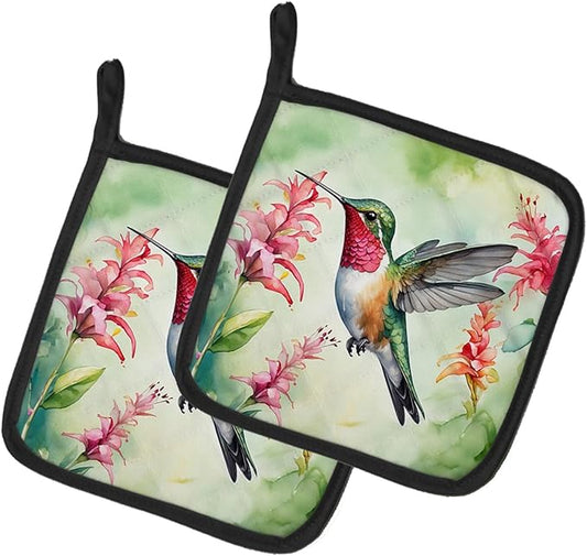 Caroline's Treasures Broadtailed Hummingbird Pair of Pot Holders Kitchen Heat Resistant Pot Holders Sets Oven Hot Pads for Cooking Baking BBQ, 7 1/2 x 7 1/2