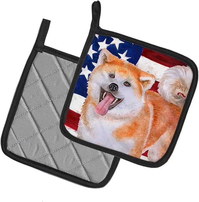 Caroline's Treasures BB9703PTHD Akita Patriotic Pair of Pot Holders Kitchen Heat Resistant Pot Holders Sets Oven Hot Pads for Cooking Baking BBQ, 7 1/2 x 7 1/2