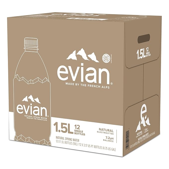 Evian Natural Spring Water, 1.5 L bottle (Pack of 12)
