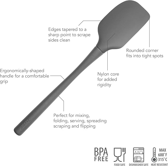 Tovolo Silicone Spatula for Cooking Baking Mixing Scraping Bowls Heavy Duty Dishwasher Safe Large Long Handle BPA Free One Piece Silicone Spatula Kitchen Utensil Heat Resistant, Charcoal Gray