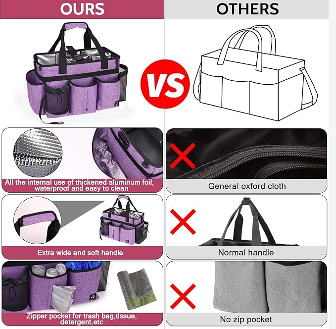 Large Cleaning Caddy Bag Built-in Sturdy Support Board, Cleaning Organizer with Detachable Divider, Cleaning Supply Tote with Adjustable Shoulder Strap&Waist Belt for Cleaners & Housekeeper