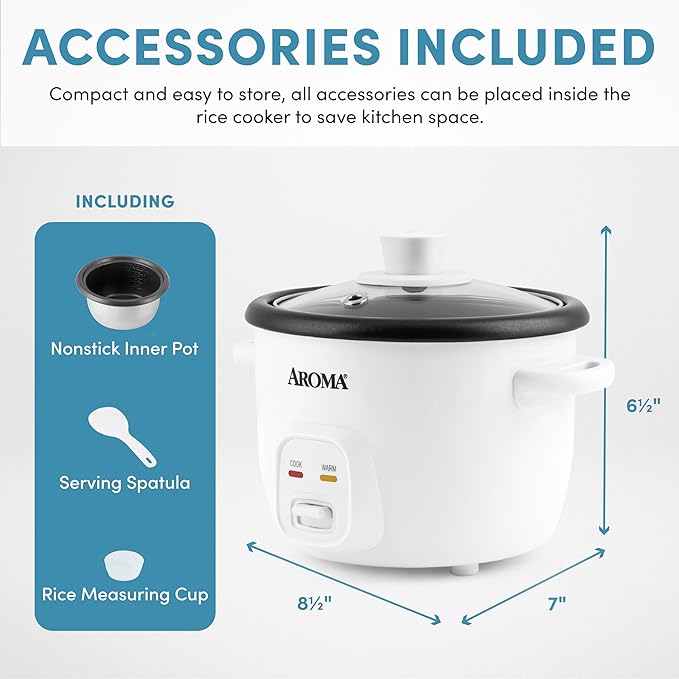 Aroma Housewares 4-Cups (Cooked) / 1Qt. Rice & Grain Cooker (ARC-302NG), White