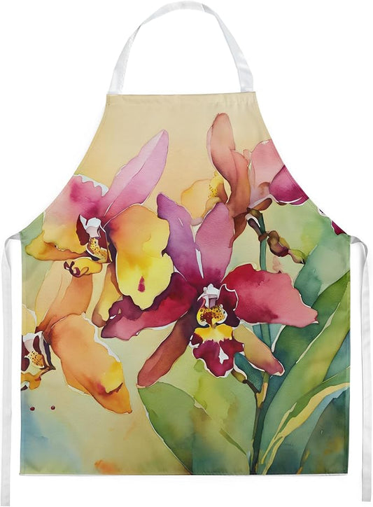 Caroline's Treasures Orchids in Watercolor Apron Cooking Kitchen Server Baking Crafts Gardening for Adult Women Men, Unisex, Large, Multicolor