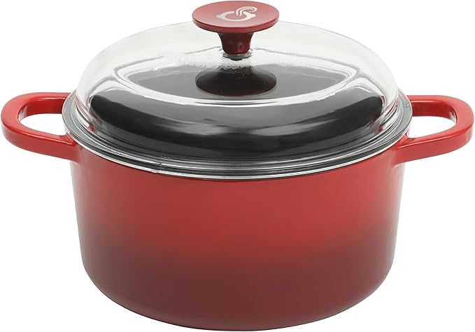 Crock Pot Artisan 3-Quart Round Cast Iron Dutch Oven With Oven Safe Borasilicate Lid - Red