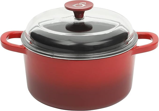 Crock Pot Artisan 3-Quart Round Cast Iron Dutch Oven With Oven Safe Borasilicate Lid - Red