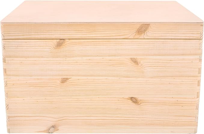 Creative Deco XXL Large Plain Wooden Box Storage with Hinged Lid | 15.8x11.8x9.44 inches (+-0.5) | Keepsake Unfinished with Handles | Unpainted Gift Trunk | PRODUCT NOT INTENDED FOR 15 YEARS OR BELOW