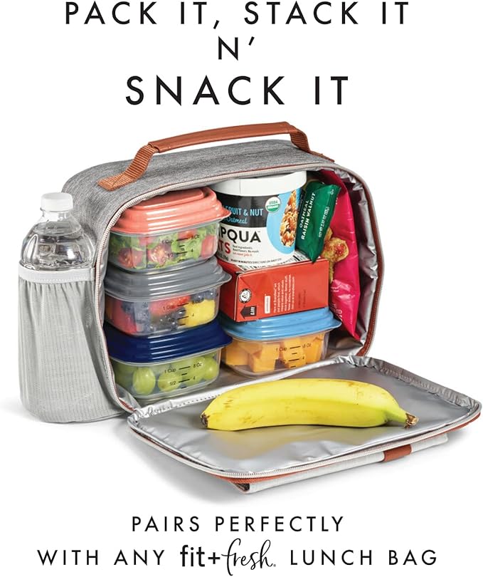 Fit & Fresh Small Plastic Containers With Lids 8 oz, Small Snack Containers With Lids For Adults and Kids, Reusable Leakproof Dressing and Condiment Containers With Two Attachable Ice Packs