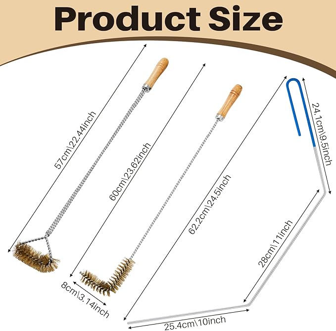 Nuenen 3 Pieces Fryer Cleaning Tools Including L Shaped Fryer Cleaning Brush, Deep Cleanout Rod and Long Handle Basket Brush, Good to 750f for Restaurant Accessories