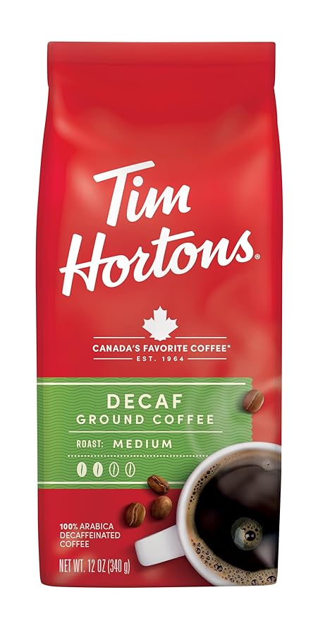 Tim Horton's 100% Arabica Medium Roast,Decaffeinated,Ground Coffee,12 Ounce,(Pack of 2)