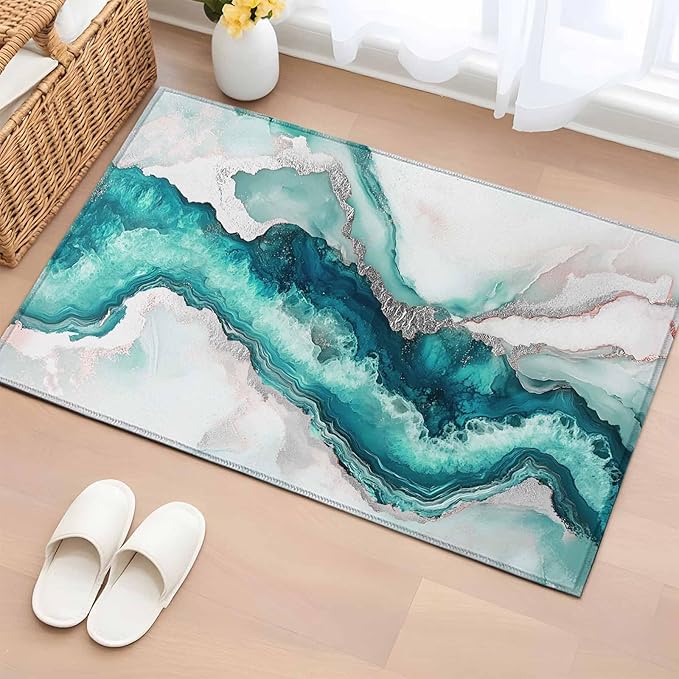 Area Rug 2x3ft, Abstract Blue Marble Texture Washable Rugs for Living Room Bedroom, Modern Luxury Pattern Soft Non-Slip Area Rugs Rectangle Floor Carpet for Dining Room