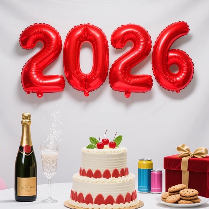 2026 Red Foil Numbers Balloons(40 Inch) Happy New Years Eve Party Supplies 2026 New Year Graduation Balloons Decorations 20 26 Signs Props Birthday Anniversary Wedding Festival Ornament Decor