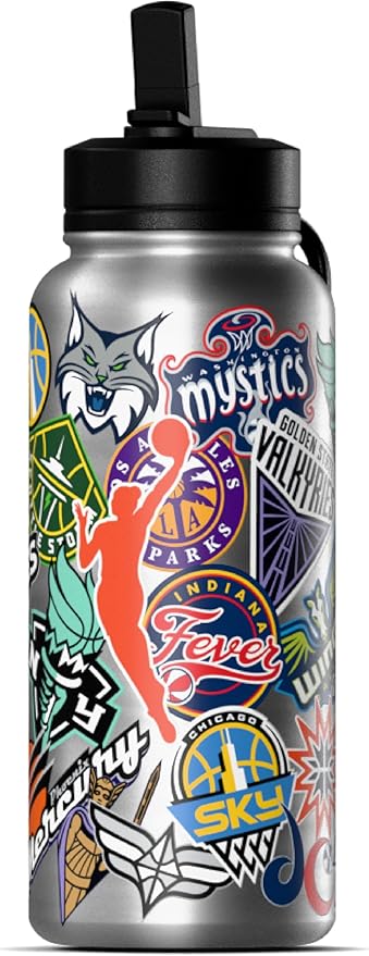 Hydrapeak x WNBA Officially Licensed All Team Sticker Print 32 oz Insulated Water Bottle with Straw Lid and Handle