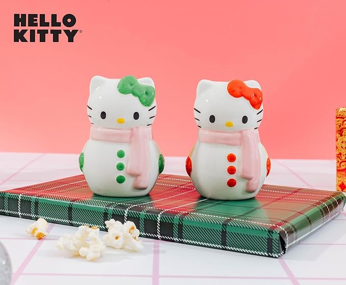 Silver Buffalo Sanrio Hello Kitty Snowman Ceramic Salt and Pepper Shaker Set, 5” x 2” x 3.5”