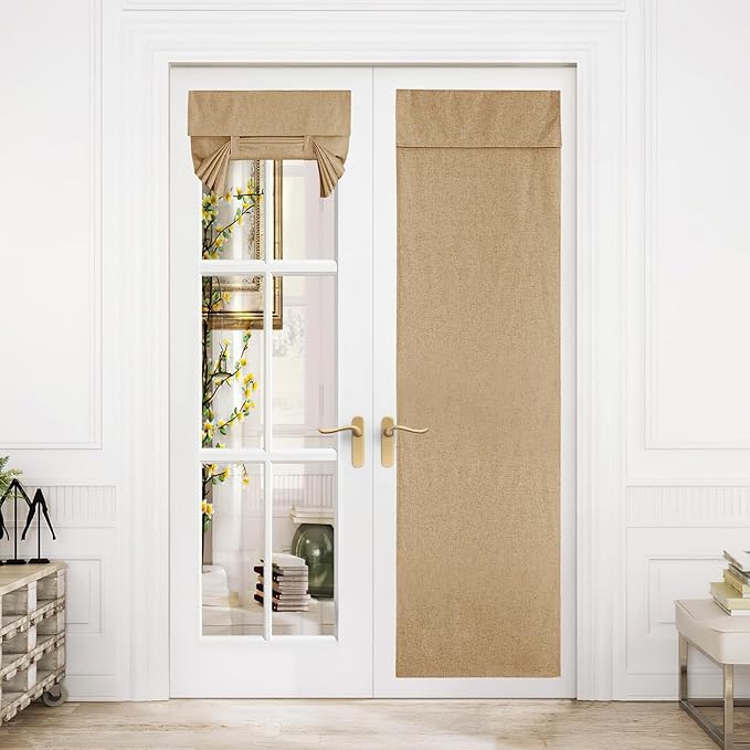 NICETOWN Tricia 100% Blackout Curtains for French Door, Linen Blended Privacy Door Curtains and Drapes Roll Up Blinds for Sightseeing and Window Decor, W26 x L80 inch, 1 PC, Camel