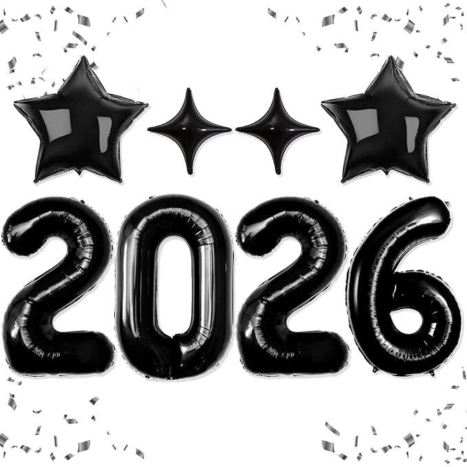 Upgraded, 42in Large 2026 Balloons Numbers, with 4pcs Star Balloon and Accessories, 3D Premium Aluminum Foil, Ideal Graduation Balloons for Graduation Decorations 2026, Grad Party Decorations, Black