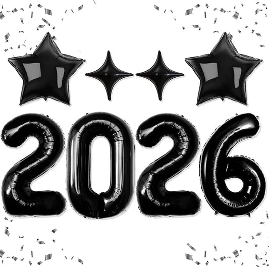 Upgraded, 42in Large 2026 Balloons Numbers, with 4pcs Star Balloon and Accessories, 3D Premium Aluminum Foil, Ideal Graduation Balloons for Graduation Decorations 2026, Grad Party Decorations, Black