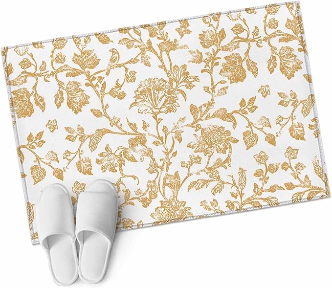 Area Rug 2x3ft, Vintage Farmhouse Flowers Pattern Washable Rugs for Living Room Bedroom, Yellow Floral Art Soft Non-Slip Area Rugs Rectangle Floor Carpet for Dining Room