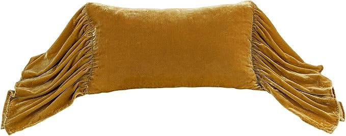 HiEnd Accents Stella Faux Silk Velvet Long Ruffled Pillow, 14x26 inch, Saffron, Romantic Western Modern Traditional Style Luxury Bedding, Decorative Throw Pillow