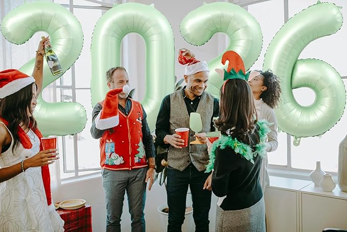Huge Sage Green 2026 New Year Balloons 40 Inch 2026 Olive Green Mylar Foil Helium Number Balloons 2026 Christmas New Year Eve Graduation Party Decorations Supplies