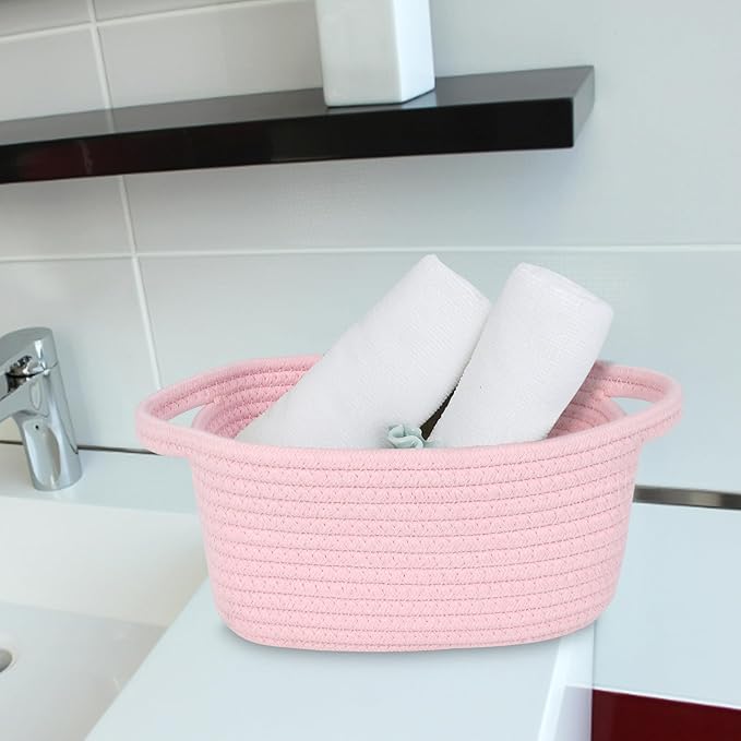 ABenkle Small Storage Basket, Mini Basket, Cute Tiny Cotton Rope Woven Basket, Shelf Basket, Boho Decorative Toy Storage Bin Gift Baskets, White