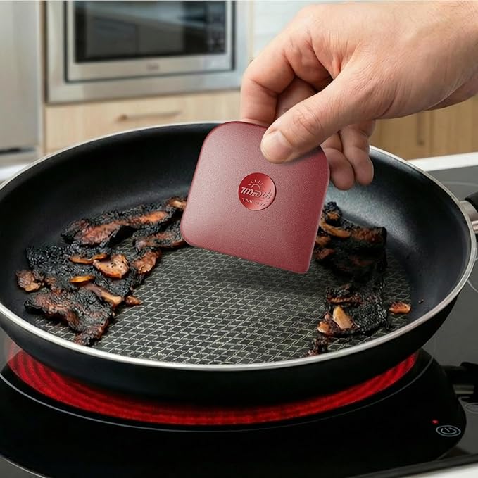 TMEDW Pan Scraper, 5 Pcs Pot Scraper, Pan Scraper Plastic, Multifunctional Scraper Tool for Kitchen, Non-Slip, Food Safe, High Heat Resistant-Red