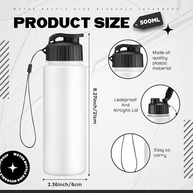 Maxcheck 30 Pieces Water Bottle Bulk 17 oz Plastic Sports Water Bottles Bulk with Handle Strap Lightweight Leakproof Drink Flip Top for Adults Fit Gym(Simple Style,White,Black)