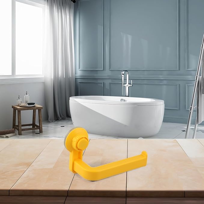 Punch-Free Paper Towel Holder, 10x14.5cm Wall-Mounted Toilet Roll Dispenser with Strong Suction Cup, ABS Material Bathroom Storage Organizer for Kitchen and Restroom(Yellow)