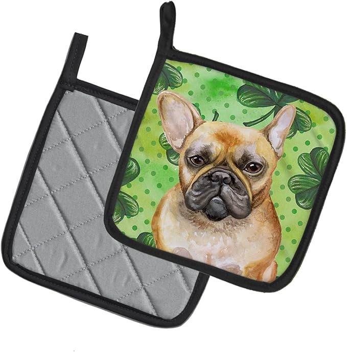 Caroline's Treasures BB9862PTHD French Bulldog St Patrick's Pair of Pot Holders, Green Kitchen Heat Resistant Pot Holders Sets Oven Hot Pads for Cooking Baking BBQ, 7 1/2 x 7 1/2