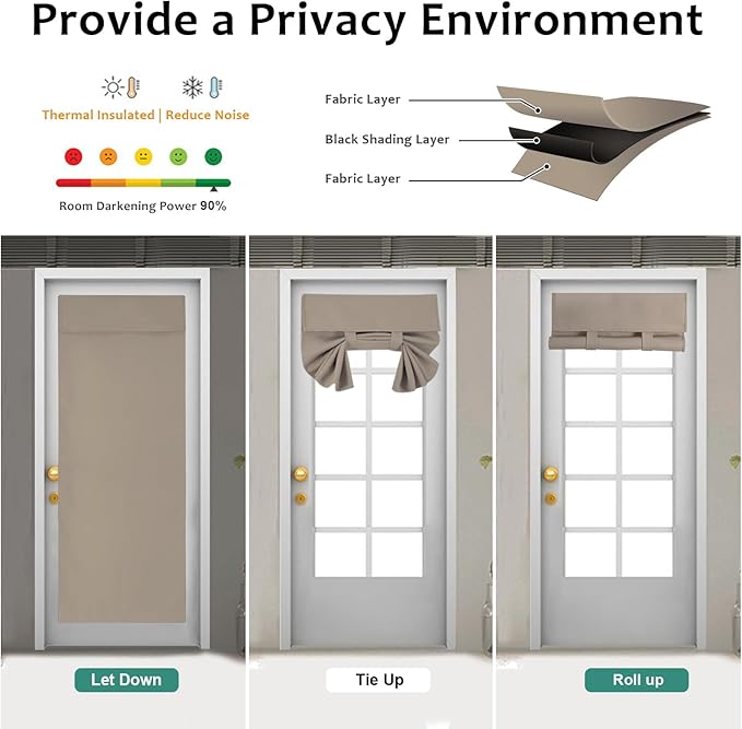 WdFour French Door Curtain - Blackout Thermal Insulated Door & Window Cover for Front/Side Doors - Noise Reducing & Energy Saving - Mocha, 34x80 Inches, 1 Panel