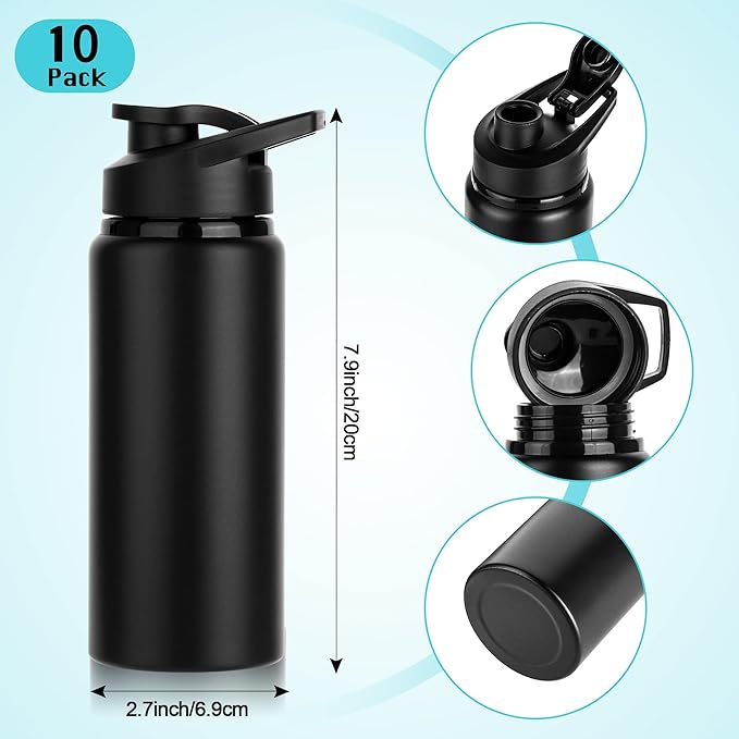 10 Pack Water Bottles Bulk, 20oz Sports Aluminum Water Bottle with Snap Lids Metal Reusable Water Bottles Leak proof Personalized Bottle for Travel Camping Gym Hiking Fishing(Blue)