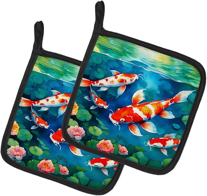 Caroline's Treasures Koi Fish Pair of Pot Holders Kitchen Heat Resistant Pot Holders Sets Oven Hot Pads for Cooking Baking BBQ, 7 1/2 x 7 1/2