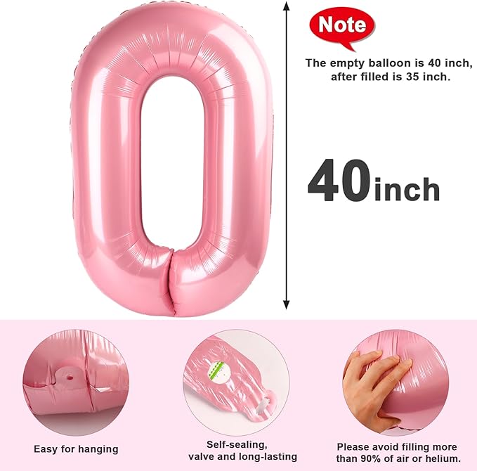 Number 0 Balloons 40 Inch Pastel Pink Number Balloons for 10 20 30 40 50 60 70 80 90 100 Numbers Balloon Birthday Decorations Wedding Event Baby Shower