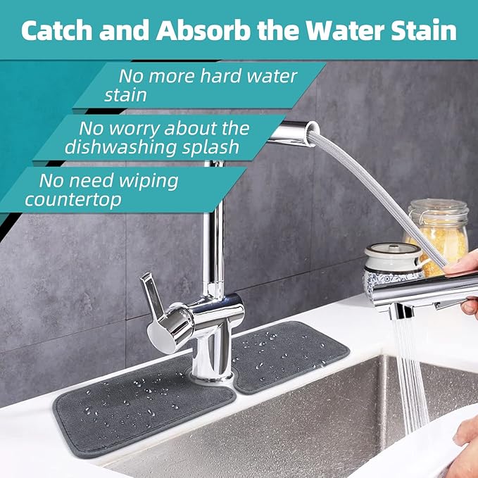 PoYang 4 Pack Faucet Mat for Kitchen Sink Splash Guard Short: Super Absorbent Microfiber Sink Water Splash Guard Behind Kitchen Faucet Mat for Bathroom, RV Protector, Machine Washable 17.7'' x 4.7''