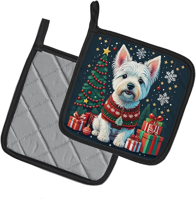 Caroline's Treasures Westie Christmas Pair of Pot Holders Kitchen Heat Resistant Pot Holders Sets Oven Hot Pads for Cooking Baking BBQ, 7 1/2 x 7 1/2