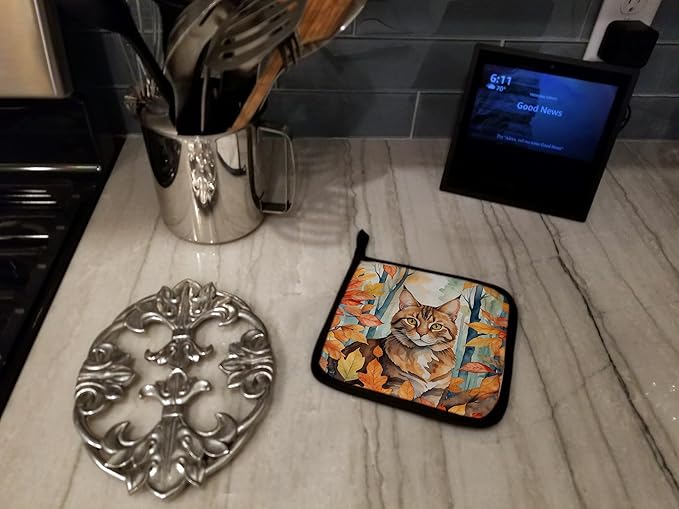 Caroline's Treasures Sokoke Cat in Fall Leaves Pair of Pot Holders Kitchen Heat Resistant Pot Holders Sets Oven Hot Pads for Cooking Baking BBQ, 7 1/2 x 7 1/2