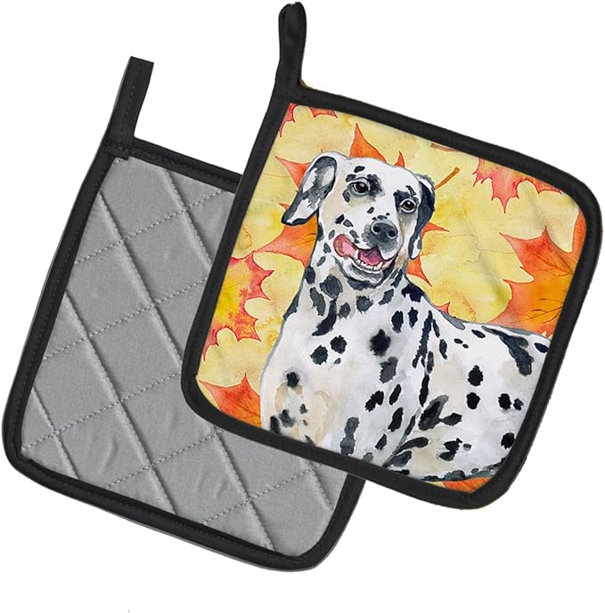 Caroline's Treasures BB9914PTHD Dalmatian Fall Pair of Pot Holders, Yellow Kitchen Heat Resistant Pot Holders Sets Oven Hot Pads for Cooking Baking BBQ, 7 1/2 x 7 1/2