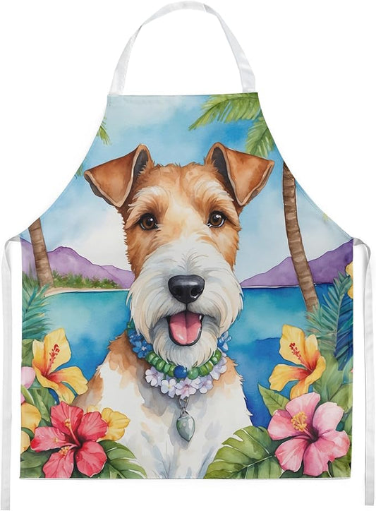 Caroline's Treasures Fox Terrier Luau Apron Cooking Kitchen Server Baking Crafts Gardening for Adult Women Men, Unisex, Large, Multicolor