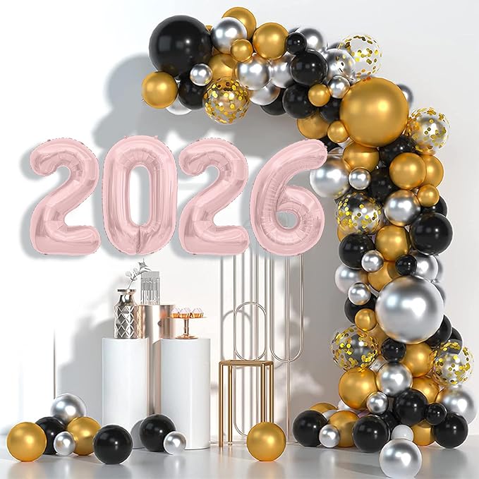 2026 Balloons, 40 inch 2026 Rose Gold Number Balloons, 2026 Happy New Years Decorations, Large Foil Balloons Number for New Years Eve Party Supplies 2026, Class of 2026 Graduation Decorations