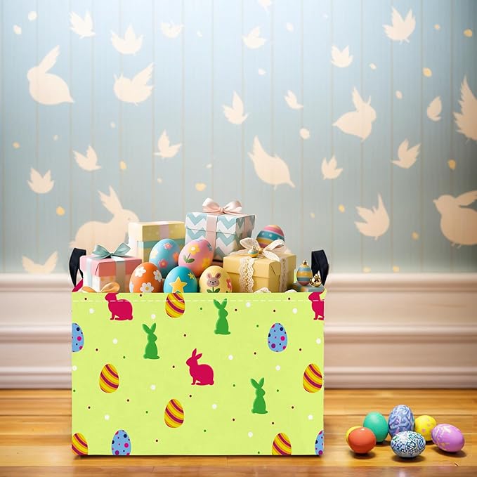 Kid Large Empty Easter Basket Gift Personalized Fabric Bunny Easter Basket for Boy and Girl Room Decor Storage Bin (Red Green Rabbit)