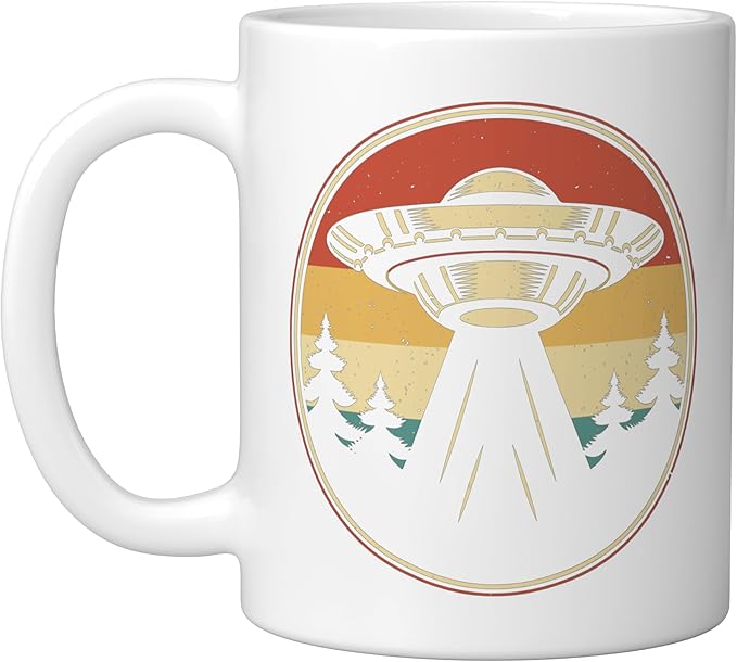 Ufo Alien Vintage Retro Ceramic Mug, White