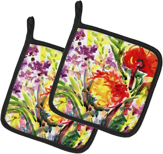 Caroline's Treasures 6042PTHD Flower Pair of Pot Holders Kitchen Heat Resistant Pot Holders Sets Oven Hot Pads for Cooking Baking BBQ, 7 1/2 x 7 1/2