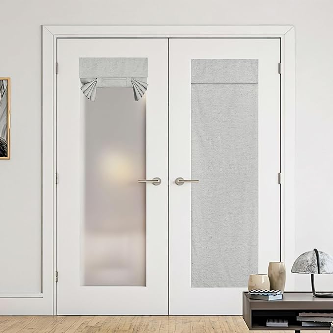 NICETOWN Privacy French Door Curtains, Linen Texture 100% Blackout Door Window Curtains for Bedroom Living Room Tricia Blinds for Patio Sliding, W30 x L72 inch, 1 Panel, Light Grey