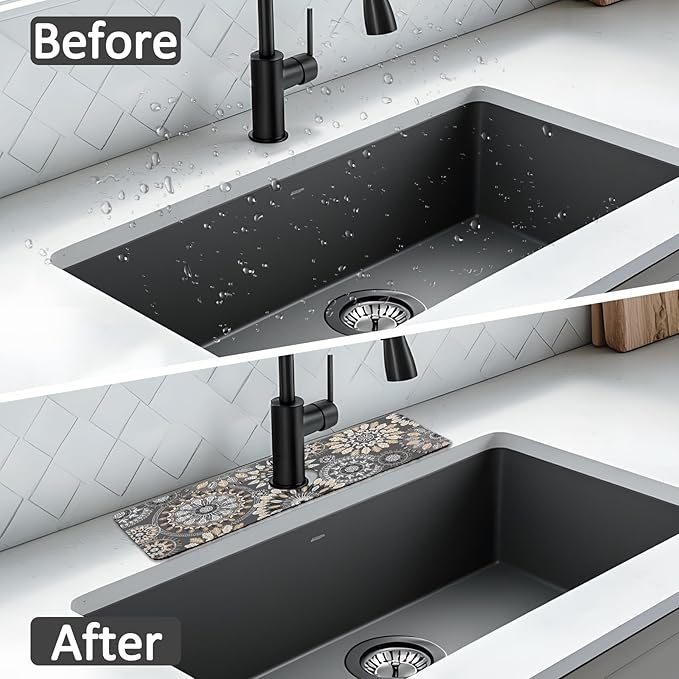 2PCS 15" X 5.5" Kitchen Sink Splash Guard Faucet Mat Mandala Super Absorbent Fast Drying Faucet Guard & Draining Mat Sink Splash Guard Behind Faucet for Kitchen, Bathroom