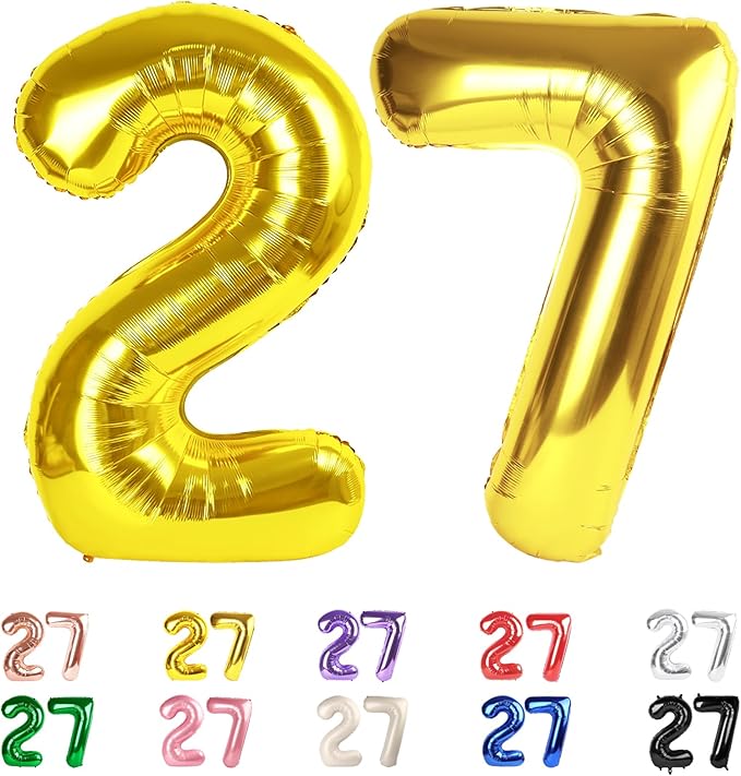 Numbers 27 Balloons, 27 Balloons, 40 In Big 27th Gold Party Decorations for Women Men Engagement, Wedding, Celebration Party, Graduations, Photo Shoot