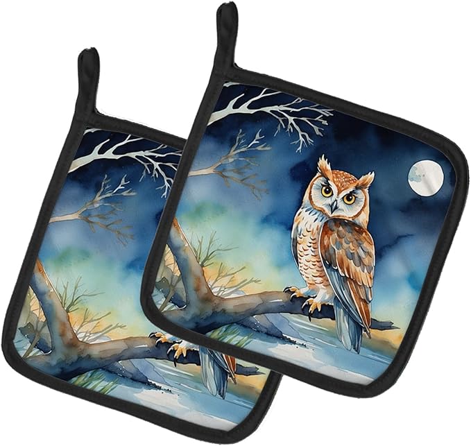 Caroline's Treasures Owl Perched in Coastal Tree Pair of Pot Holders Kitchen Heat Resistant Pot Holders Sets Oven Hot Pads for Cooking Baking BBQ, 7 1/2 x 7 1/2