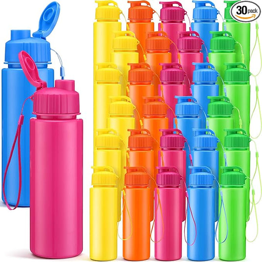 Maxcheck 30 Pieces Water Bottle Bulk 17 oz Plastic Sports Water Bottles Bulk with Handle Strap Lightweight Leakproof Drink Flip Top for Adults Fit Gym(Bright Style,Bright Color)