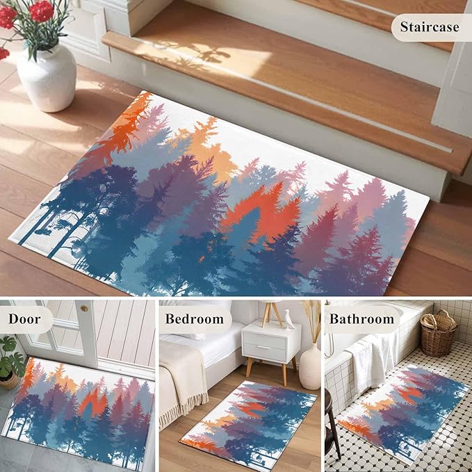Area Rug 2x3ft, Abstract Trees Forest Silhouette Washable Rugs for Living Room Bedroom, Natural Scene Plants Soft Non-Slip Area Rugs Rectangle Floor Carpet for Dining Room