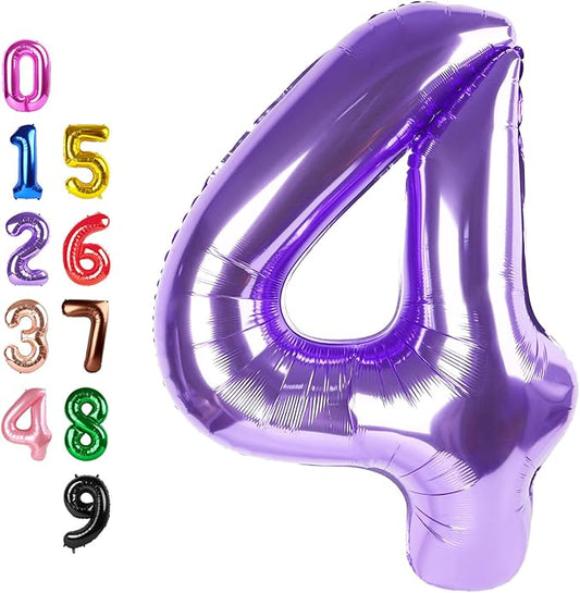 Purple 4 Balloon Number Four for 4th Birthday Decorations, 40 Inch Big Number Balloons for 4 14 40 Anniversaries Celebration Graduation Wedding