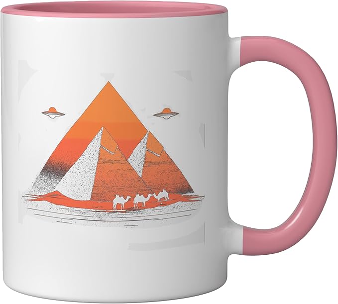 Alien Saucer Cryptid Extraterrestrial Beings Ceramic Mug, Pink/White